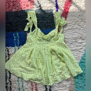For Love & Lemons Lime Green Gingham Mini Dress